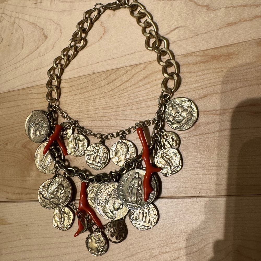 Gold and Red Coin Necklace